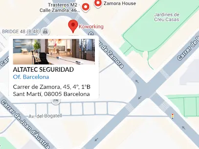 Mapa con la ubicación de la oficina de Altatec Seguridad en Barcelona, especialistas en proteger comunidades de vecinos